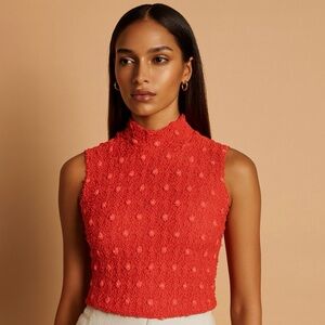 LIA Coral Textured Sleeveless Mock Neck Top Size Small